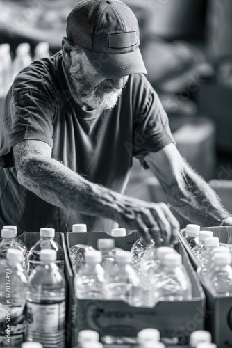 A person bottling water, with focus on the process and equipment used