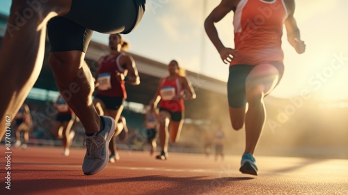 A group of people running together on a track