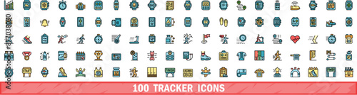 100 tracker icons set. Color line set of tracker vector icons thin line color flat on white