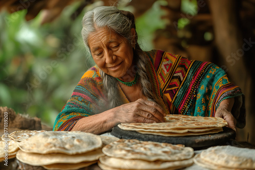 Elderly woman preparing traditional Mexican tacos. Generative AI image photo