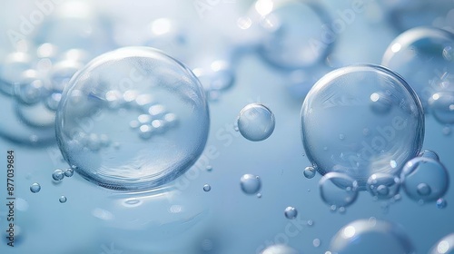 Wallpaper Mural This image features a close-up view of transparent bubbles floating against a soft blue background, capturing a sense of purity and tranquility in a delicate composition. Torontodigital.ca