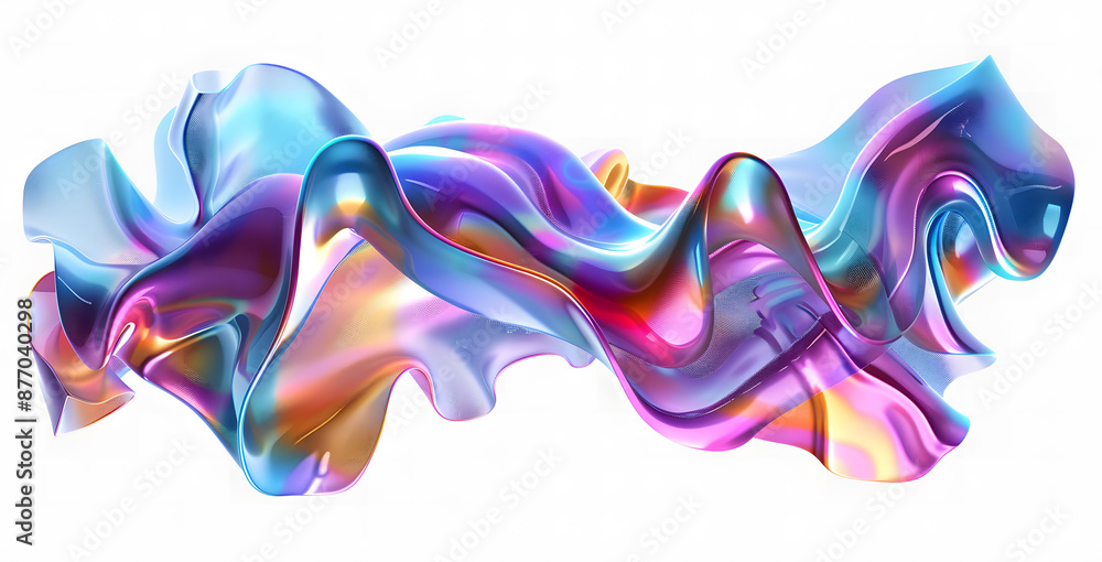 Naklejka premium 3d rendering multicolored flowing abstract iridescent wave shape design