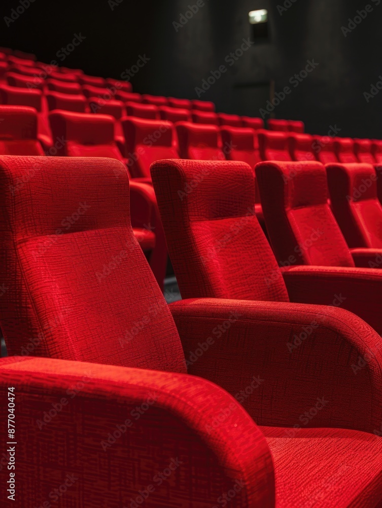 Fototapeta premium Row of red chairs in a traditional theater setting