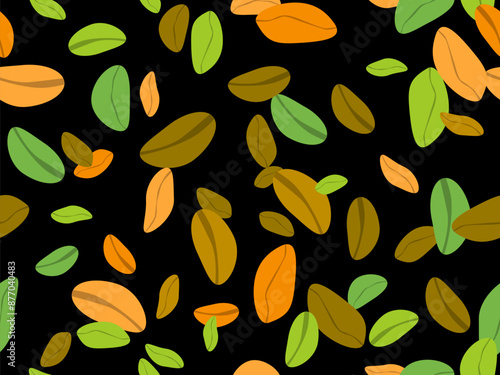 Pistachios seamless pattern. Background with green nuts, pistachios and peanuts in a minimalist style. Design for wrappers, covers, wallpapers and banners. Vector illustration