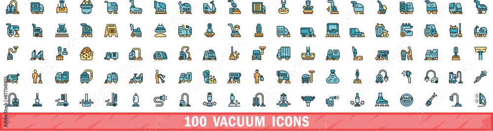 100 vacuum icons set. Color line set of vacuum vector icons thin line color flat on white 100 vacuum icons set. Color line set of vacuum vector icons thin line color flat on white