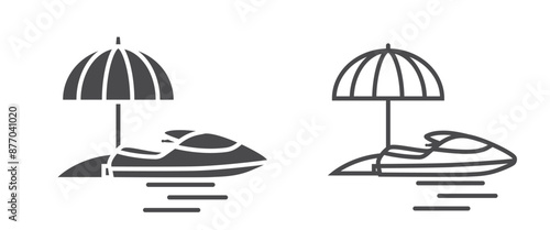sun umbrella and jet ski flat and line icons. sea beach and vacation symbols. isolated vector images for tourism design