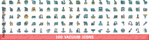 100 vacuum icons set. Color line set of vacuum vector icons thin line color flat on white