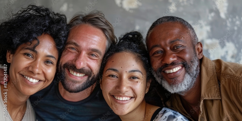 A group of people smiling and posing for a camera shot A group of people smiling and posing for a camera shot