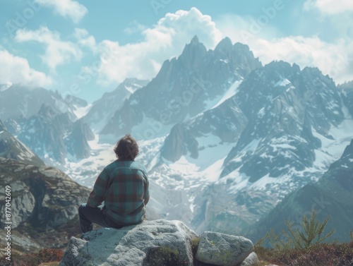 Wallpaper Mural A person sits on a rock with a laptop, focusing on their work Torontodigital.ca
