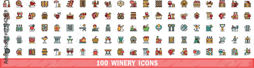 100 winery icons set. Color line set of winery vector icons thin line color flat on white