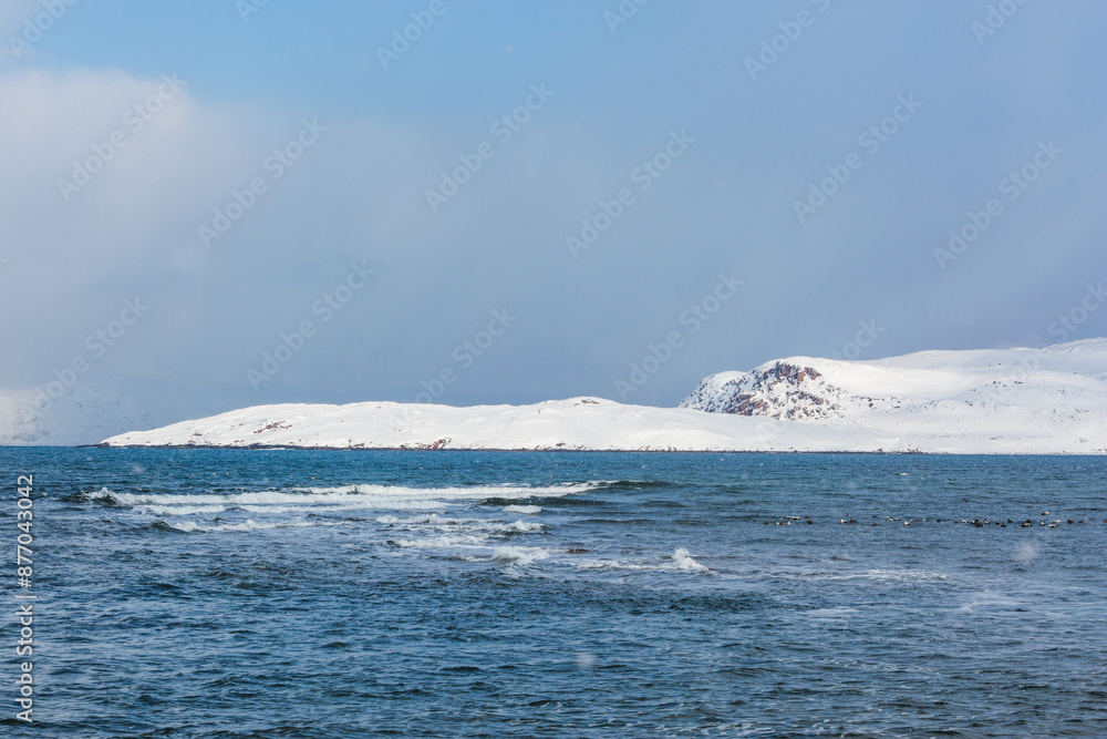 Winter Barents Sea near Teriberka. Kola Peninsula landscape. Russia Winter Barents Sea near Teriberka. Kola Peninsula landscape. Russia