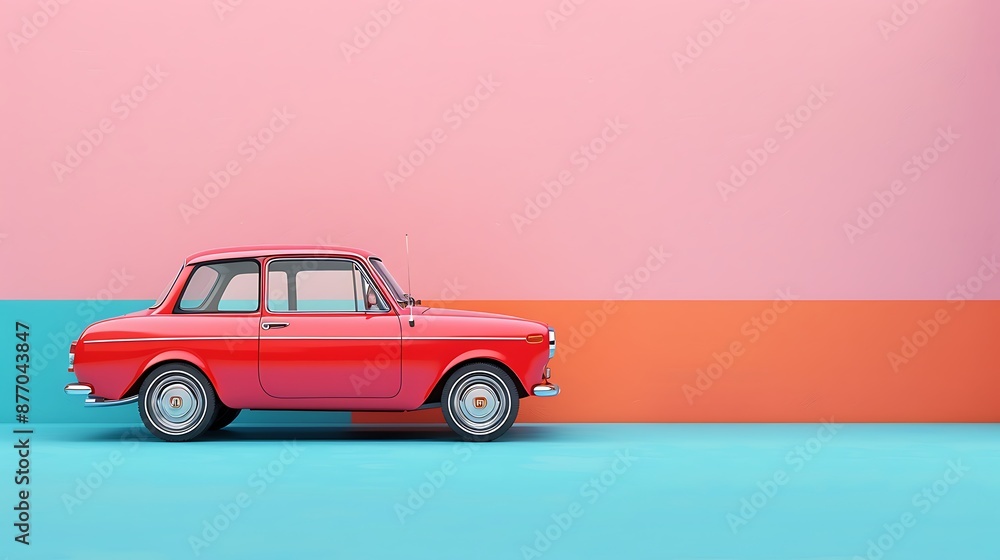 red car isolated on pink and blue background red car isolated on pink and blue background