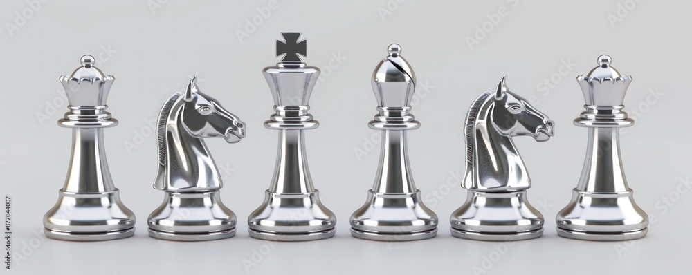 Exquisite Set of Silver Chess Pieces Arrayed on a Light Background - A Synthesis of Art and Strategy - Generative AI Exquisite Set of Silver Chess Pieces Arrayed on a Light Background - A Synthesis of Art and Strategy - Generative AI