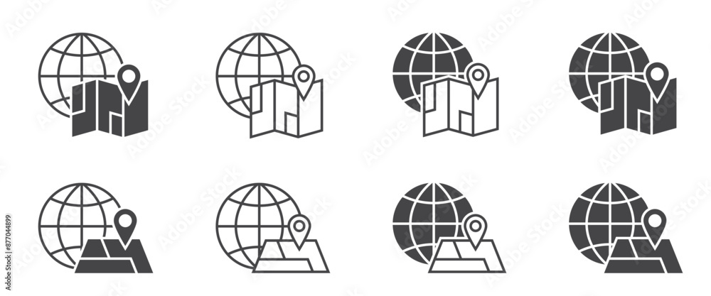 world and map icon set. travel, vacation and topography symbols. isolated vector images for tourism design world and map icon set. travel, vacation and topography symbols. isolated vector images for tourism design