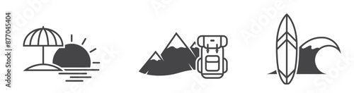 vacation icons. travel, journey and rest symbol. isolated vector image for tourism design