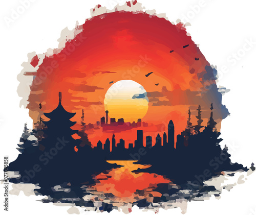 A black and white beijing city, china vector art logo design