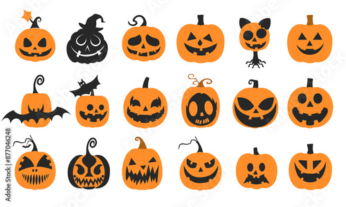 halloween pumpkin set on transparent background 