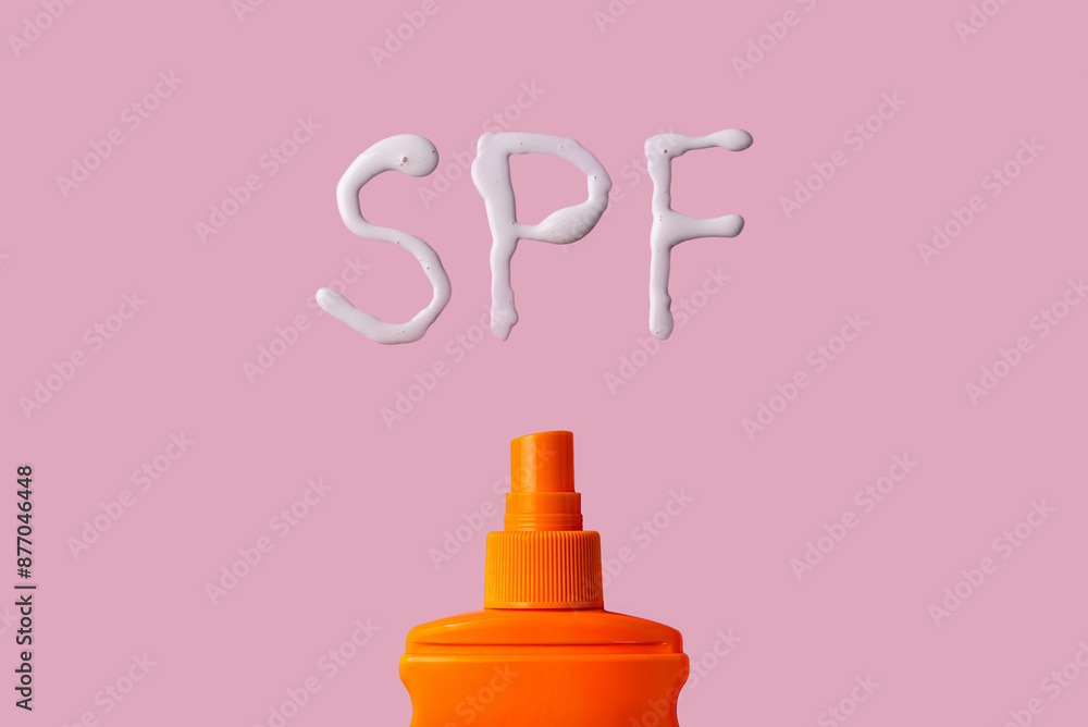 Sunscreen SPF cream on yellow background