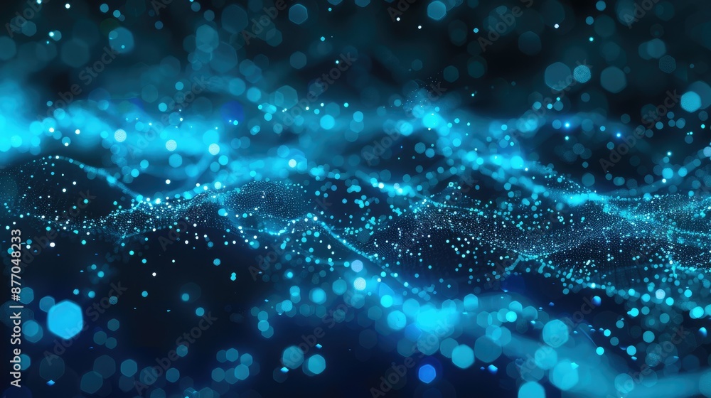 Technology background with abstract cyan lines and digital particles Technology background with abstract cyan lines and digital particles