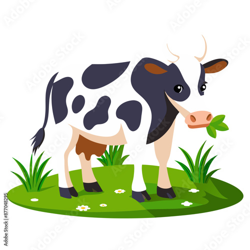 a cow eating in the pasture