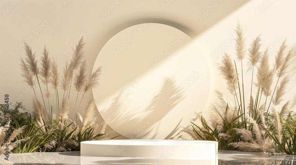 3D Rendering bright white circle at the center of the platform made of stone. Presentation of the product and branding 3D Rendering bright white circle at the center of the platform made of stone. Presentation of the product and branding