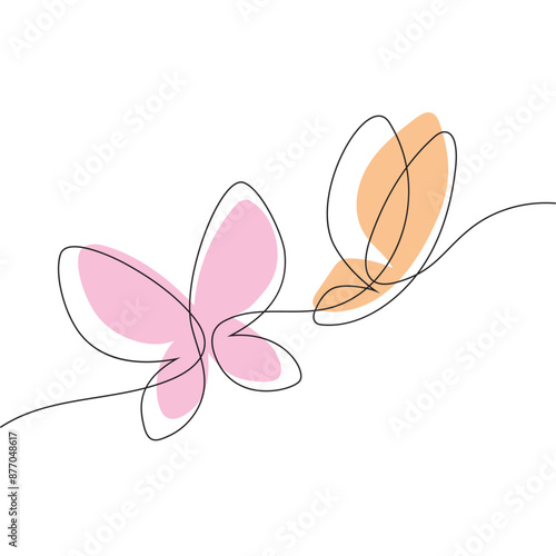 Butterflies in line art style background, black outline vector illustration isolated on white, modern design,template for greeting cards,invitation,poster,banner,print, wallpaper