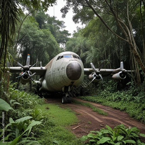 a big palne crashed in forest photo