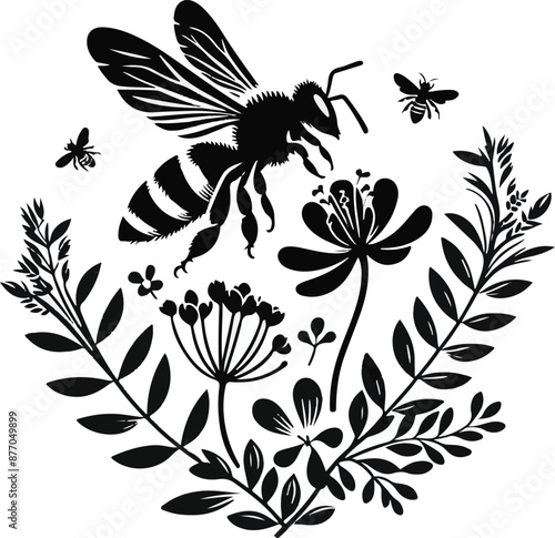 Busy honey bees buzz tirelessly, pollinating flowers and producing golden honey.