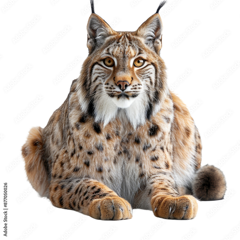 Portrait of sitting Lynx isolated on a transparent background for web banner Portrait of sitting Lynx isolated on a transparent background for web banner