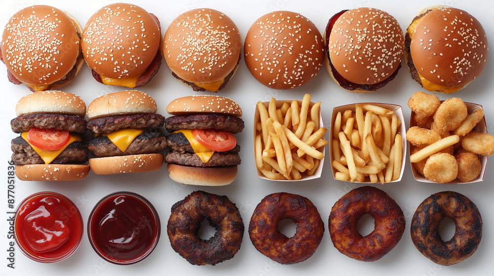 A delicious fresh burger with juicy meat and cheese. Hot fries . Yummy fast food. A delicious fresh burger with juicy meat and cheese. Hot fries . Yummy fast food.
