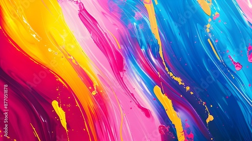 Brilliant painting background with vibrant neon color brushstrokes