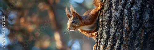 Curious Squirrel Climbing a Tree Representing Curiosity and Agility