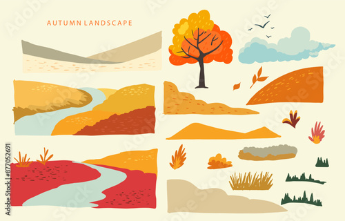 set of element object autumn season for card design