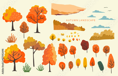 set of element object autumn season for card design