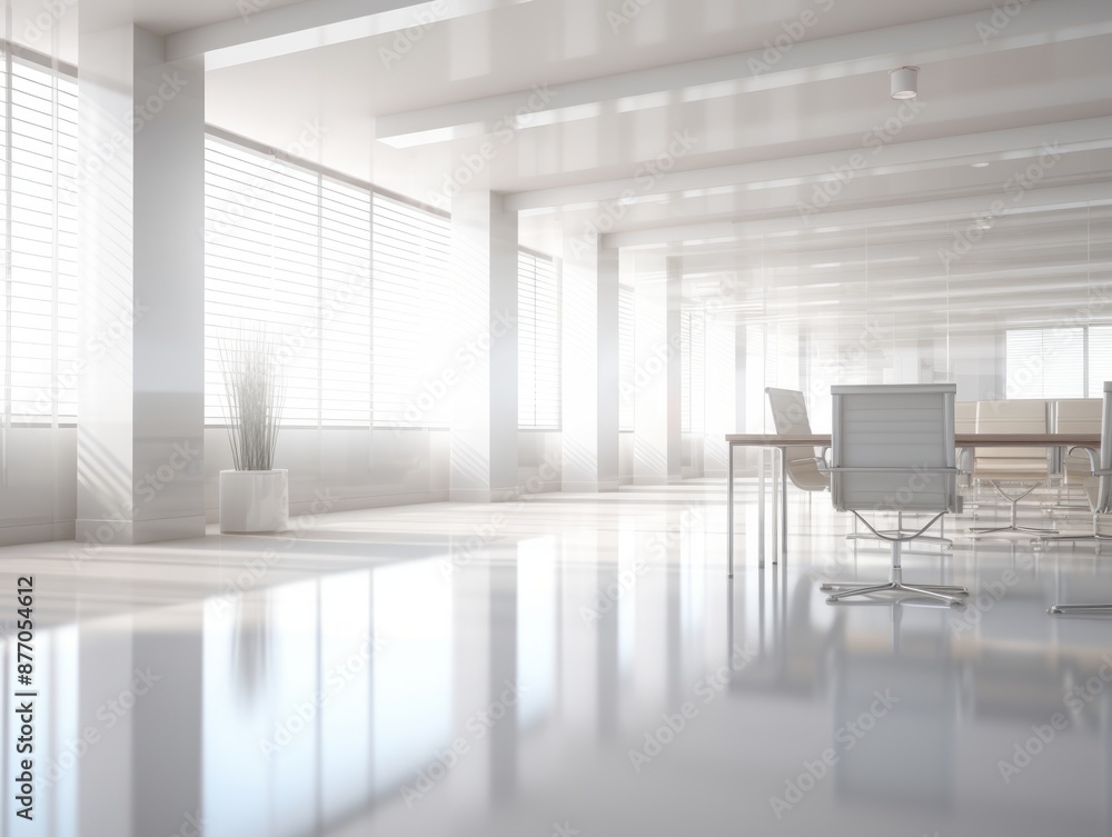 Spacious white office with large windows and shiny floor Spacious white office with large windows and shiny floor