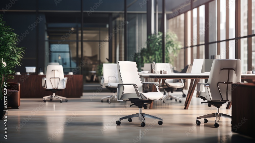 A modern office workspace with plenty of desks and chairs. A modern office workspace with plenty of desks and chairs.