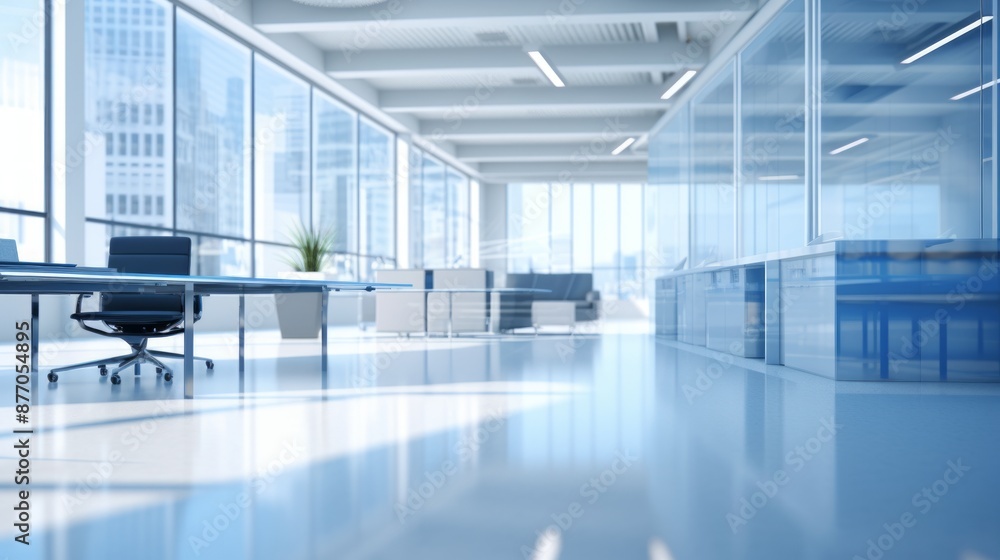 Spacious white office with large windows and shiny floor Spacious white office with large windows and shiny floor