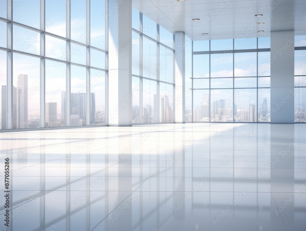 Spacious white office with large windows and shiny floor Spacious white office with large windows and shiny floor