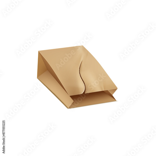Realistic torn paper food bag, vector 3D image. Isolated background.