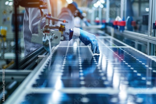 Wallpaper Mural Glossy solar panel being produced at factory, photovoltaic power cells manufacturing Torontodigital.ca