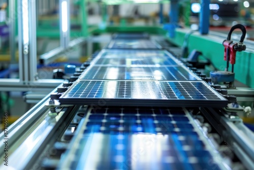 Wallpaper Mural Glossy solar panel being produced at factory, photovoltaic power cells manufacturing Torontodigital.ca