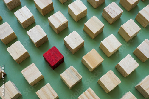 Bilde på lerret Abstract composition of cubes and red one symbolizing individuality