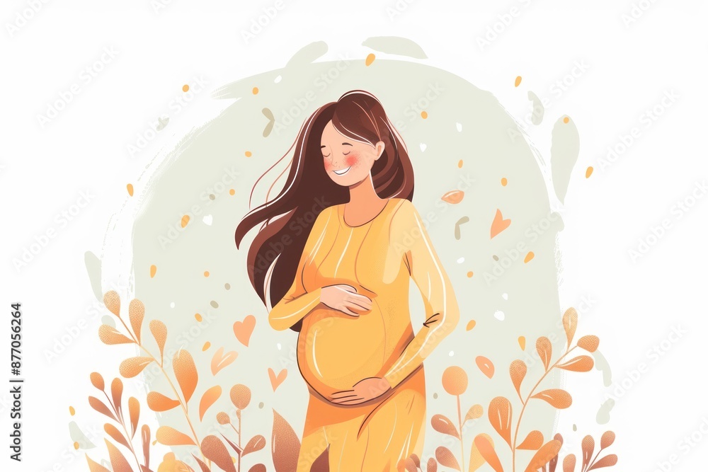 Happy Pregnant woman with her hands on her belly. illustration Happy Pregnant woman with her hands on her belly. illustration