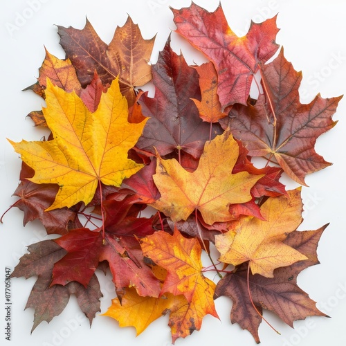 Autumn Splendor in Maple Leaves on White