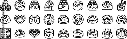Cinnamon bun icons set. Set of icons featuring cinnamon rolls in various styles and preparations