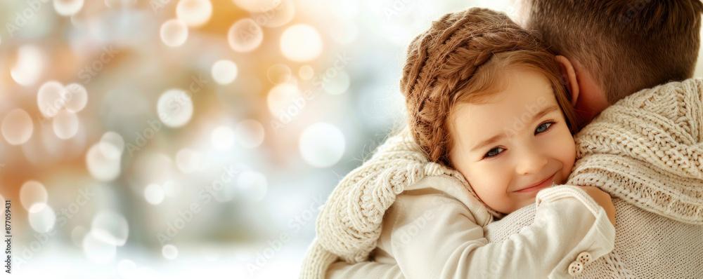 A man is hugging a little girl. Concept of warmth and love between the two A man is hugging a little girl. Concept of warmth and love between the two