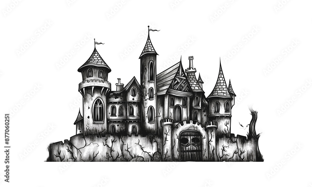 Obraz premium illustration of castle in the night on transparent background
