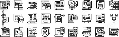 2fa icons set. Programmers working on a secure login system for user data and access to a website