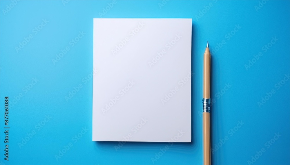 A blank white paper sheet on a bright blue background, emphasizing contrast. A blank white paper sheet on a bright blue background, emphasizing contrast.