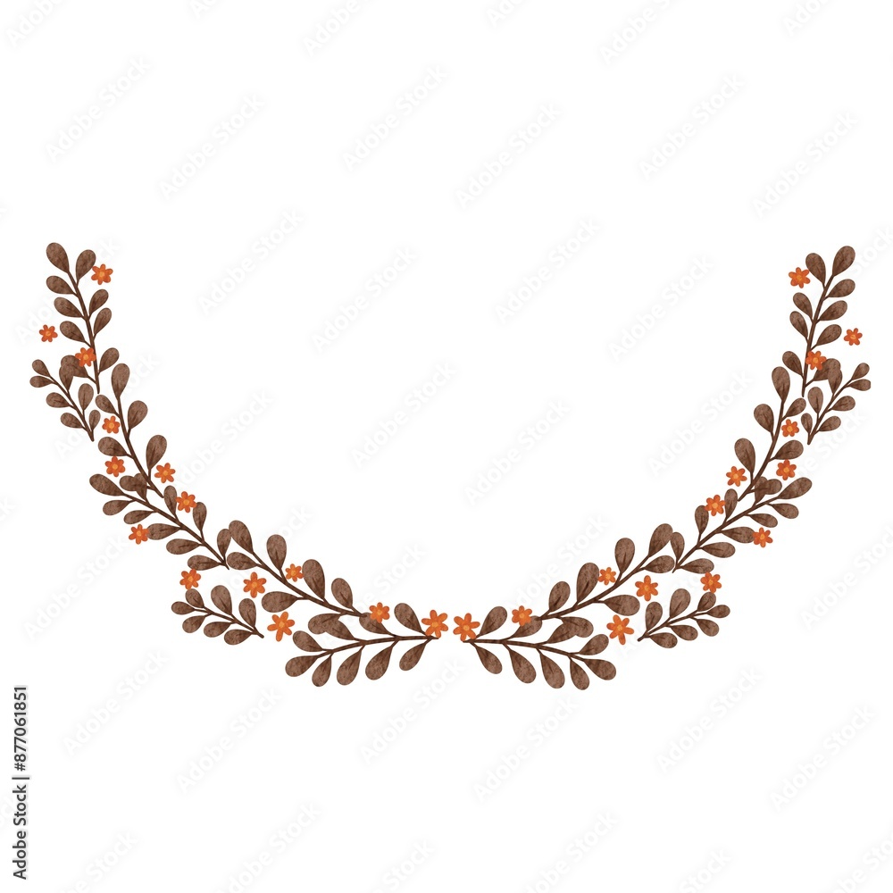 Obraz premium Abstract Autumn bunch of leaves with flowers semi wreath illustration for decoration on Thanksgiving feastival, romance and Autumn seasonal.